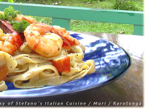STEFANO´S ITALIAN CUISINE, >>> Pasta ai Gamberi and a glass of Oyster Bay Sauvignon Blanc <<<