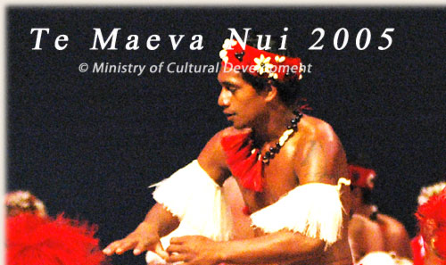 Dance Group from Aitutaki with ura pau - Te Maeva Nui 2005 / Cook Islands