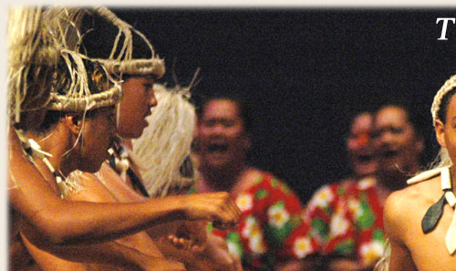 Dance Group from Mangaia with kapa rima - Te Maeva Nui 2005 / Cook Islands