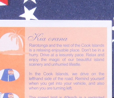 "Rules of the road" flyer handed out by Cook Islands Police